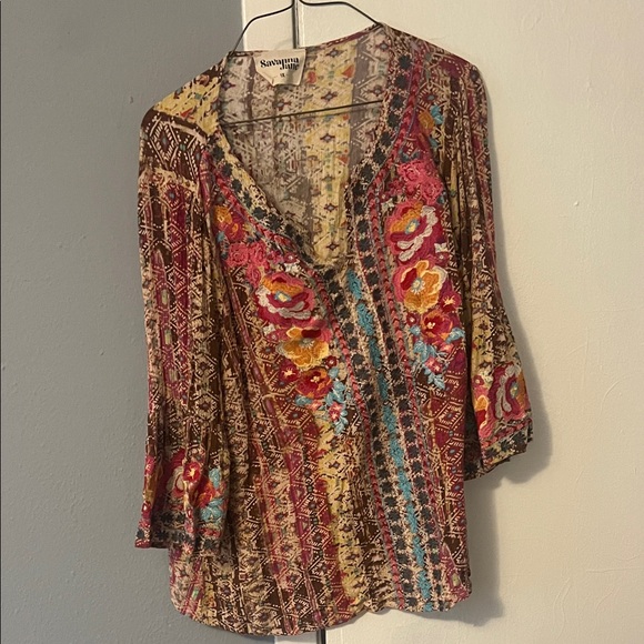 Savanna Jane Women's Colorful Patterned Blouse - Picture 1 of 3